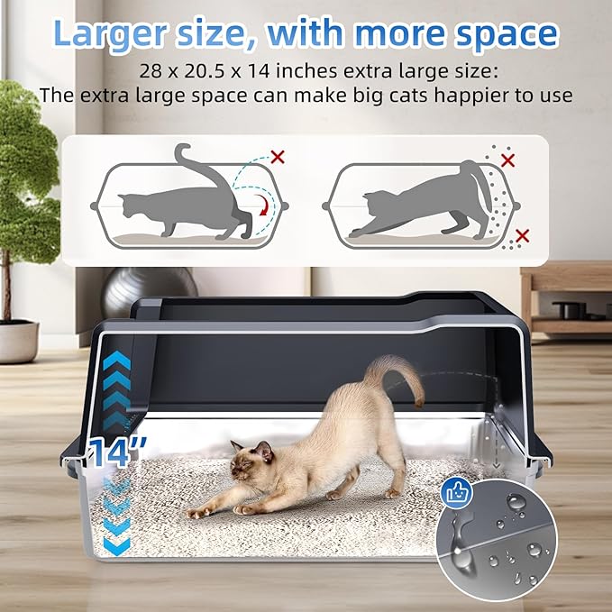 XXXL Extra Large Stainless Steel Litter Box, 28" L x 20" W x 14" H Super Large Stainless Steel Litter Box, Suitable for Large Cats and Multiple Cats, Non-Sticky, Anti-Leakage, Easy to Clean
