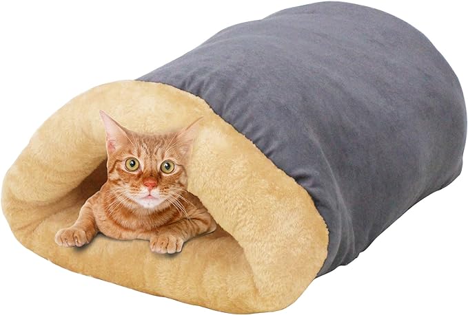 4 in 1 Self Warming Burrow Cat Bed, Pet Hideway Sleeping Cuddle Cave (Gray)