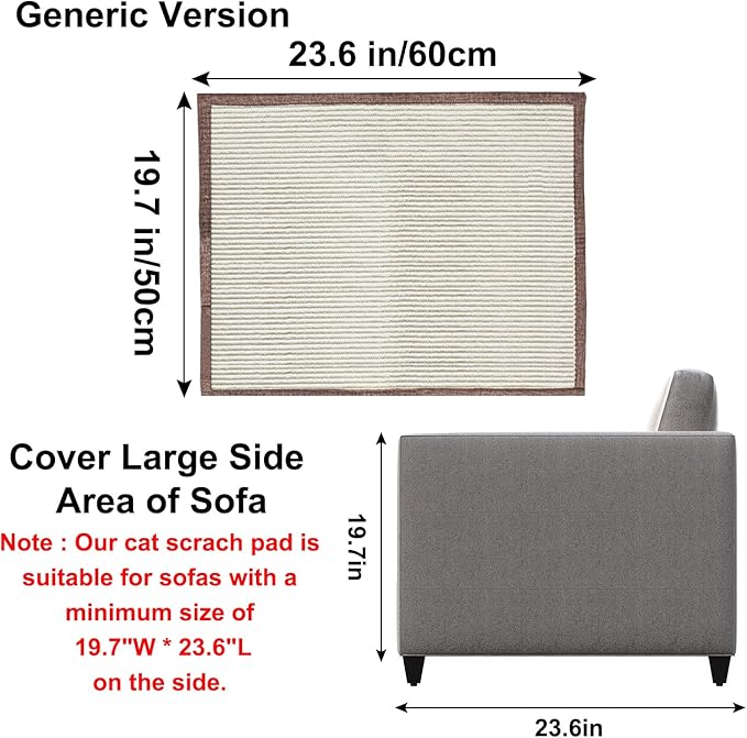 Oroonoko Cat Scratch Furniture Protector with Natural Sisal for Protecting Couch Sofa Chair Furniture 23.6''*19.7'' (Brown, Left Handed)