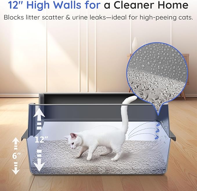 XXXL Stainless Steel Cat Litter Box with Lid, 28"x20"x12", Extra Large High Sided Metal Litter Box, with Scoop, Litter Mat, Non-Sticky, Anti-Urine Leakage, Easy to Clean for Big Cats and Multiple Cats