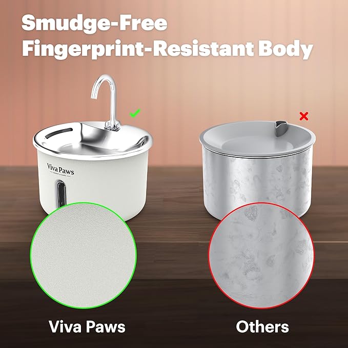 Viva Paws Cat Water Fountain Stainless Steel – Ultra-Quiet Automatic Drinking Fountain for Cats, 2.2L Indoor Pet Fountain with 4-Stage Filtration for Fresh & Clean Water