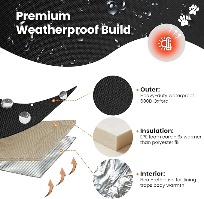 Outdoor Cat House Weatherproof, Extra Large Elevated Feral Cat House for Outside/Indoor, Insulated Stray Cat Shelter with Zipper, Waterproof Cat Tent