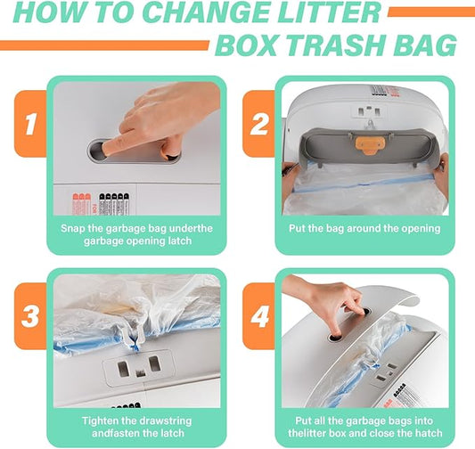 Cat Litter Bags, 80 Pieces Litter Box Liners for Automatic Cat Litter Box Self Cleaning, 4 Rolls 18 x 18 inches Robot Drawstring Bags, White