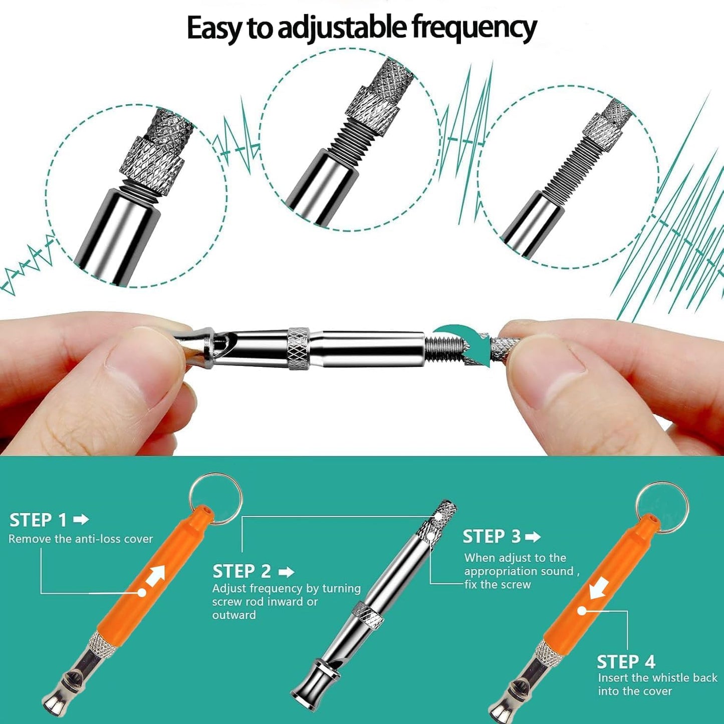 3 PCS Dog Whistles Set, Adjustable Recall Dog Training Whistle Silent Dog Whistle to Stop Barking with Lanyard,Dog Clicker(Orange)