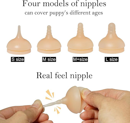 Silicone Feeding Nipple and Syringes for All Breed of Puppies and Other Animals Dongdong pet (4 Size Nipple+6 Syringes)