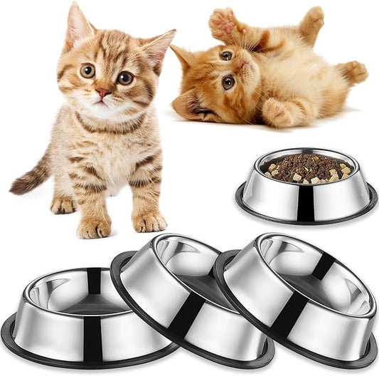 3Packs Cat-Bowls Cat Food Bowl - 4.5 Inch Non-Slip Stainless Steel Small Cats Wet Food Bowls 7 Oz Pet Feeding Bowl Whisker Fatigue Relief Cats Water Container for Kitten Puppy Small Dog