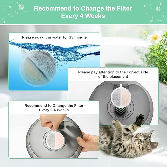 12 Pack Cat Water Fountain Filters for Lite & Premium 2.5L Drinking Fountain, Activated Charcoal and Ion Exchange Resin for Water Filtration, Replacement Filter/Foam/Sponge for 84 fl oz Pet Fountain