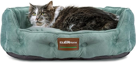 ClevaHome Cat Dog Bed for Small Pets up to 15lbs - Round Cat Beds for Indoor Cats, Machine Washable Comfortable Pet Bed for Puppy and Kitten with Non-Slip Bottom (Washed Green)