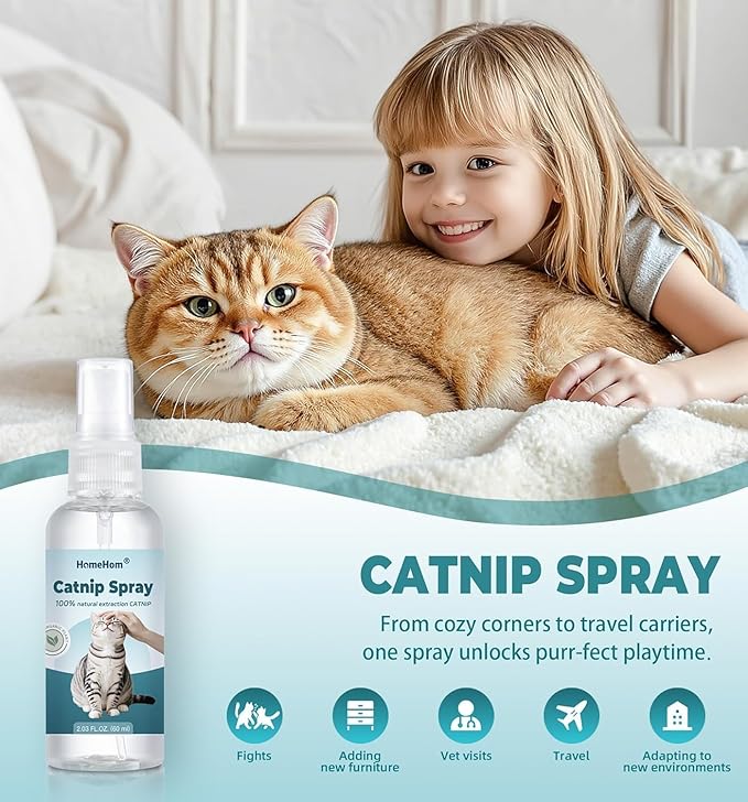 Organic Extra Strength Catnip Spray for Cats & Kittens - Highly Potent Calming Spray, Stress Relief Indoor Cats, Renews Toys & Scratchers，Natural Mess-Free Formula + Potent Catnip (2 oz)