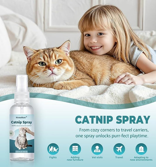 Organic Extra Strength Catnip Spray for Cats & Kittens - Highly Potent Calming Spray, Stress Relief Indoor Cats, Renews Toys & Scratchers，Natural Mess-Free Formula + Potent Catnip (2 oz)