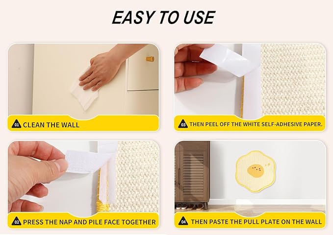 Sisal Cat Scratching Mat – Anti Scratch Furniture Protector for Walls, Couches, Cabinets, Doors & Carpet, 15.7x15.7 Inch, Shedding-Resistant Cat Scratcher with Hook and Loop Fastener (Yellow)