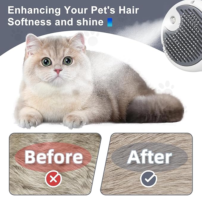 Cat Steam Brush, 3-in-1 Self-Cleaning Pet Grooming Tool with Water Spray, Shedding & Massage Comb for Long & Short Hair Cats and Dogs