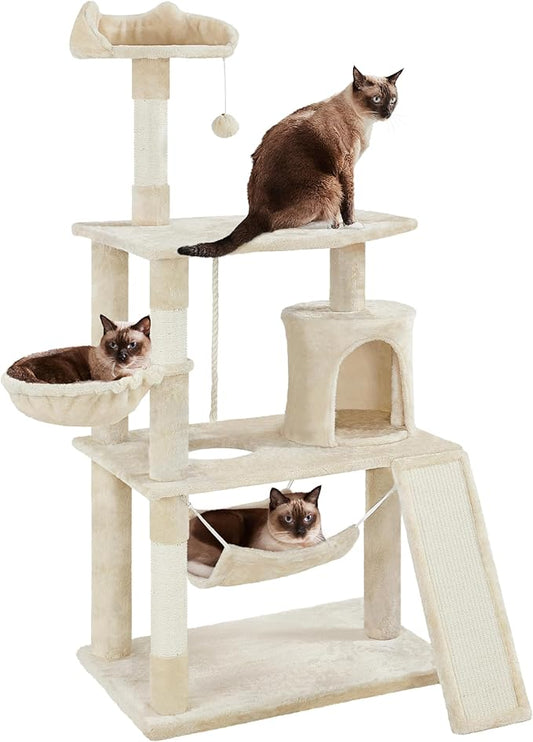 Yaheetech 63.5in Extra Large Cat Tree Condo with Sisal-Covered Scratching Post Plush Perch Hammock, Cat Tower Activity Center Kitten Furniture Play House