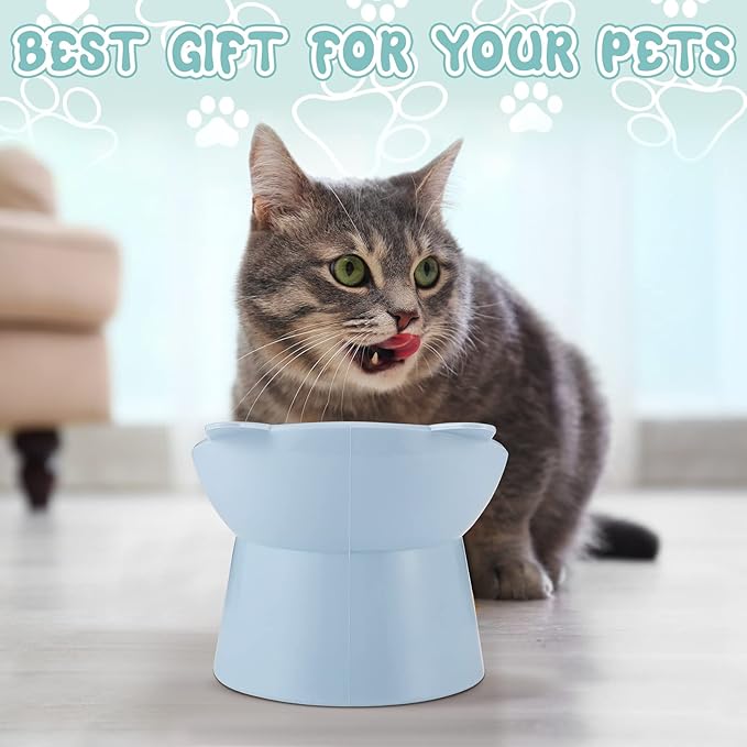 Hsei 6 Pcs Raised Cat Food Bowls 15 Degrees Elevated Pet Bowls Anti Vomiting Tilted Raised Whisker Friendly Raised Cat Dish Plastic Slanted Stand for Indoor Pet Food Water Feeder(Bright Color)
