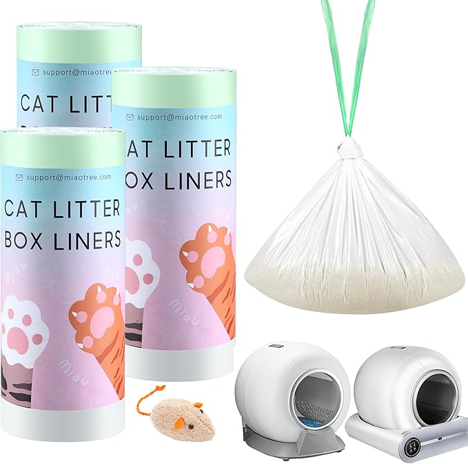 60 Count Automatic Cat Litter Box Bags Compatible with PetCova, DuckSky and MeoWant, Leak-proof Pet Waste Bags Liners with Drawstring Heavy Duty for Self Cleaning Cat Litter Box -19" x 18"