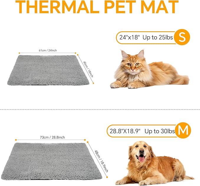 Self Warming Cat Bed Self Heating Cat & Dog Pad - Waterproof Heated Thermal Mat, Non-Slip, Washable for Senior Pets, Kittens, Dogs, Indoor/Outdoor Use, Non-Electric(Grey, 28.8" X 18.9")