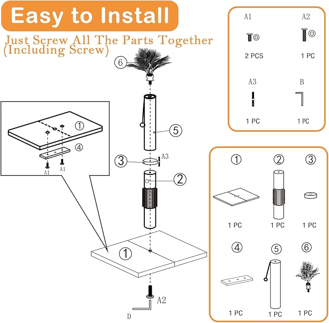 MeowHomm 40" Tall Cat Scratching Post, Scratching Post for Indoor Cats with Natural Sisal, Balls and Self Groomer Brush, Cute Cat Scratcher for Kittens
