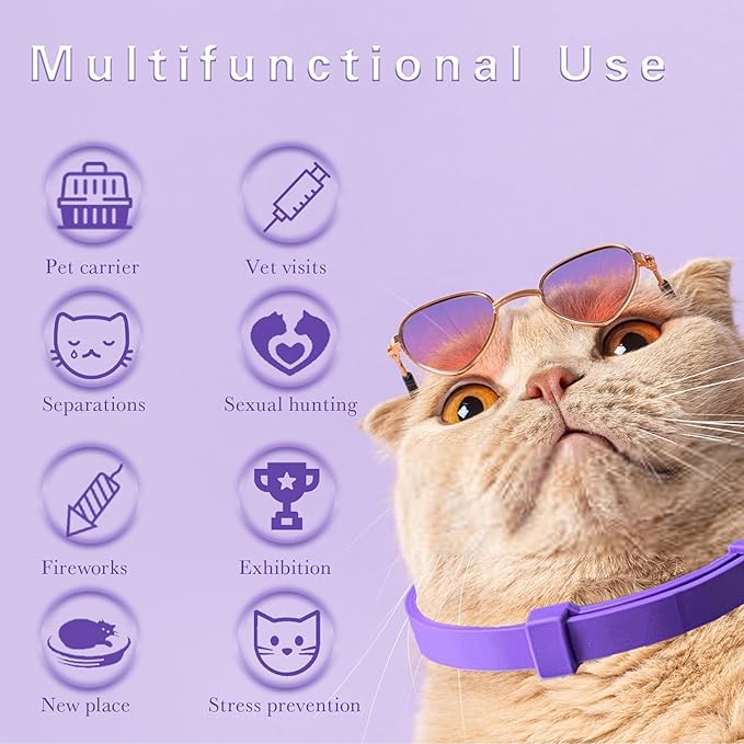 Simnice Calming Collar for Cats - 4 Pack, Cat Calming Collar, Adjustable Cat Pheromone Collars for Anxiety & Stress Relief, Efficient and Comfort (Purple)