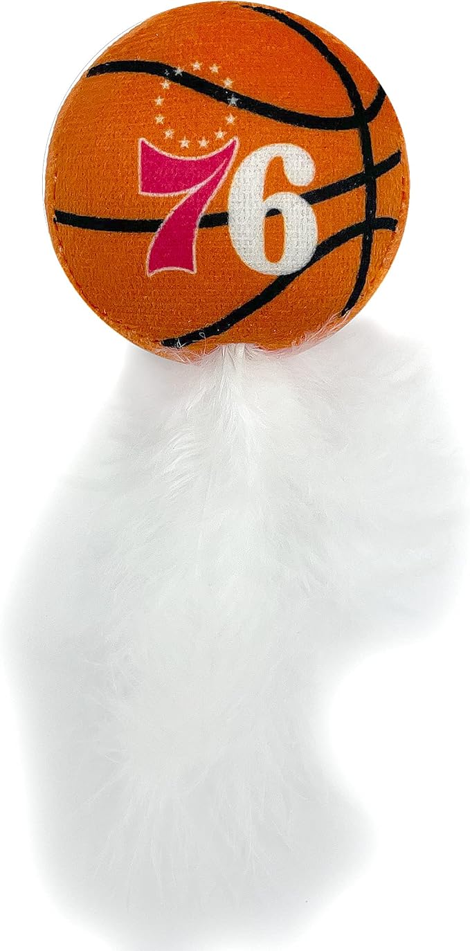 Best Plush CAT Toy - NBA 76ERS Complete Set of 3 Piece Cat Toys Filled with Fresh Catnip. Includes: 1 Jersey Cat Toy, 1 Basketball Cat Toy with Feathers & 1#1 Fan Cat Toy. Beautiful Team Logos