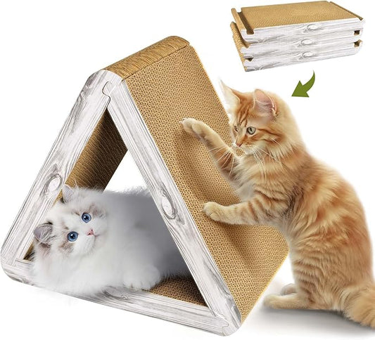Foldable Cat Scratching Board Triangle Scratcher Cardboard Cat Scratch Pad 6 Usable Sides Cat Scratcher for Indoor Cat Vertical Cat Board Pads Cat Scratching Post