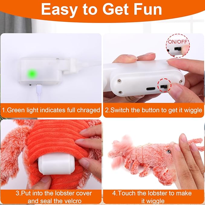 Mity rain Interactive Dog Toys - Wiggly Lobster for Small Medium Large Dogs, Moving Pet Toy to Keep Them Busy for Boredom, Floppy Smart Motion Activate Enrichment, Rechargeable