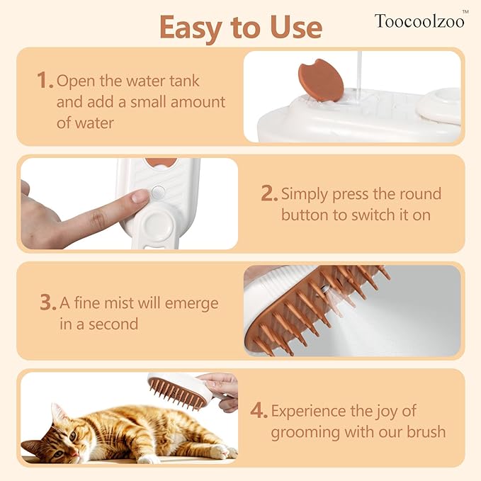 3-in-1 Cat Steam Brush, Rechargeable Cat Brush with Steam, Spritz Defur Comb for Dogs, Spritz Defur Comb for Cats (White)