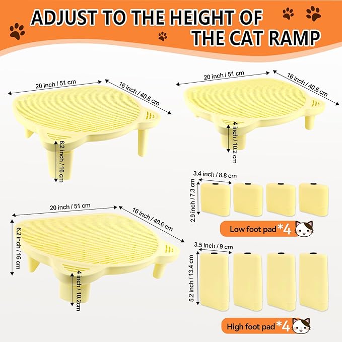 Adjustable Cat Ramp Litter Box Step Double Layer with Filter Function, Elevated Litter Box Ramp for Senior Cats Easy Cleaning Cat Litter Tray for Floor Indoor (Yellow)