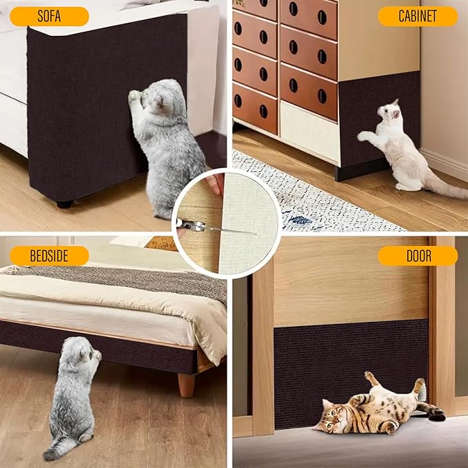 Cat Scratch Couch Furniture Protector, Adhesive Cat Scratch Pad Deterrent for Furniture, DIY Climbing Scratcher for Indoor Cats (Brown, 78.7x15.8 in)