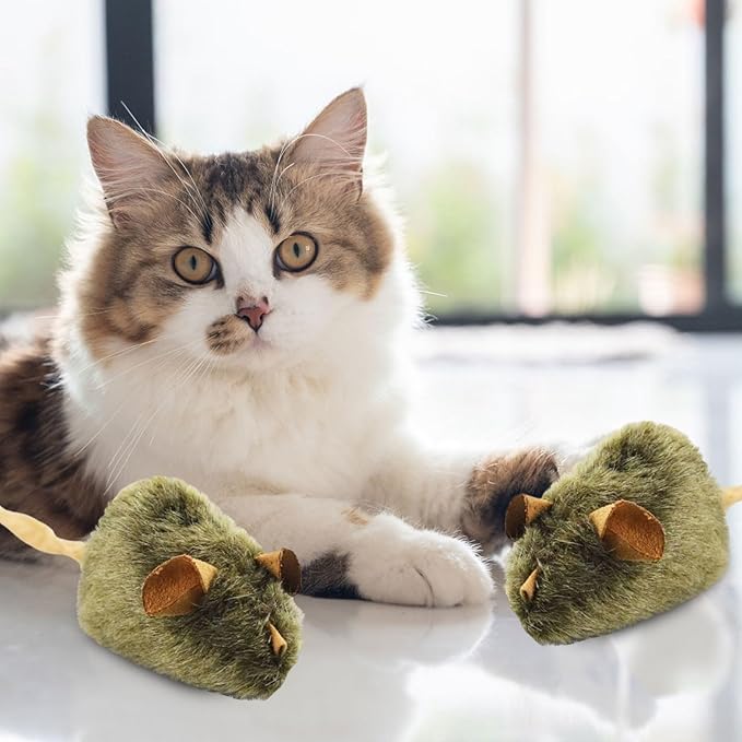 Fuzzy Mice Cat Toys - Sound Kitten Toy - Squeak Mice Chewing Plush Realistic Interactive Play Kitten Bite Interactive for Indoor Cat Pets Interactive Catnip Toys