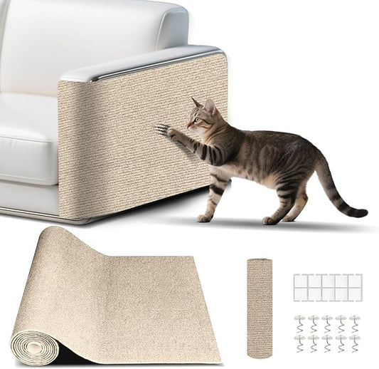 Cat Scratch Mat, Self-Adhesive Trimmable cat Scratch Furniture Protector for Couch, cat Scratch pad，cat Tree，DIY Climbing Carpet for Cat Tower Replacement Pads (Khaki, 39.4" x 15.8")