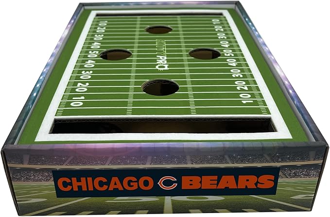 NFL Chicago Bears Football Stadium Cat Scratcher Find & Play Box With 2 Jingle Bell Balls - Game Day Toy, Field Felt Scratcher, Play and Lounge Stimulating Game