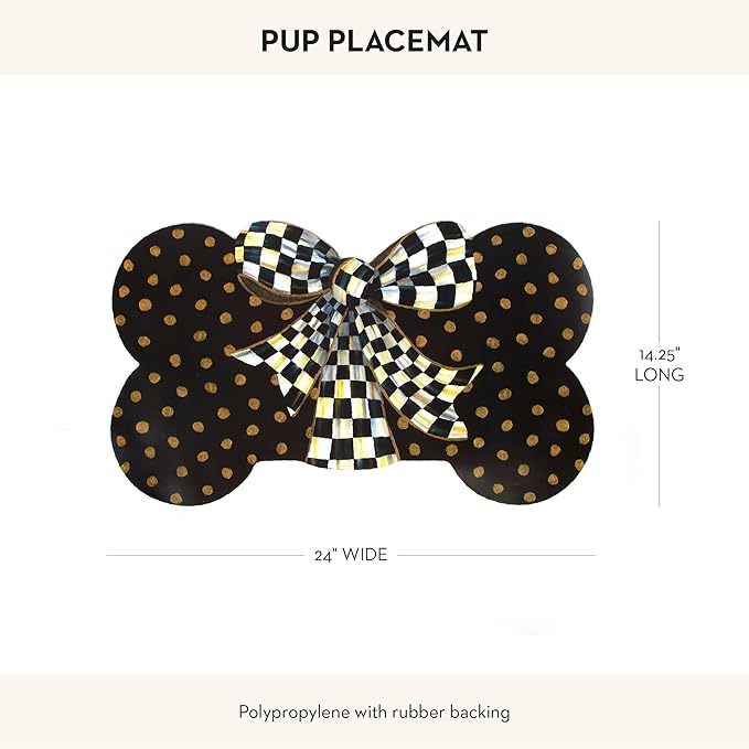 MACKENZIE-CHILDS Pup Placemat, Cute Pet-Food Mat for Dog Bowls and Cat Bowls, Courtly Bow