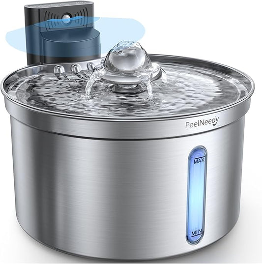 Cordless Cat Water Fountain Stainless Steel with Motion Sensor, Water-Battery Separation Safety Design,4000mAh Battery Operated Cat Water Dispenser for Cats Dogs, 3.5L/118oz - [FN-W19]