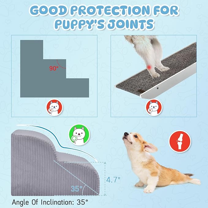 Dog Stairs Steps for High Bed - 2 Steps Pet Steps for Small Dogs and Cats Non-Slip Removable Washable Cover Ramp for Indoor Outdoor Car Couch Sofa(H: 11.8")