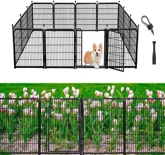 Garden Fencing 40 inch High, Dog Fence Outdoor for Yard, 8 Panels Total 18Ft(L)，Gate 21 inches Wide with Low Sills. Fencing for Garden Beds, Rabbit Fence, Anti Dig Fences Barrier