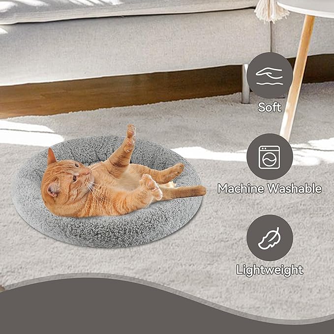 PETLESO Cat Bed Mat 15.75" Round Pad with Pillow Around, Indoor Soft Warm Pet Bed for Small Dog Cats Rabbit Curling Sleep/Nap, Antiskid Bottom, Washable, Medium
