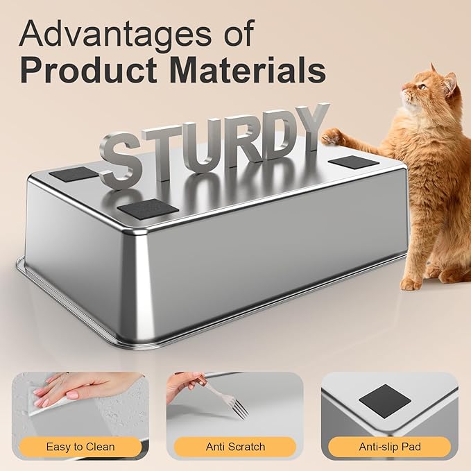 Stainless Steel Cat Litter Box with Lid, XL Extra Large Kitty Litter Box, Enclosed Top Entry Metal Litterbox for Big Cat, Easy Cleaning, Anti-Leakage & High Sided with Mat, Aisle & Scoop Black