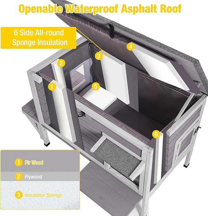 Aivituvin Outdoor Cat House with Insulated Liner,Large Heated Feral Cats Shelter for Winter，Weatherproof Cat Enclosure