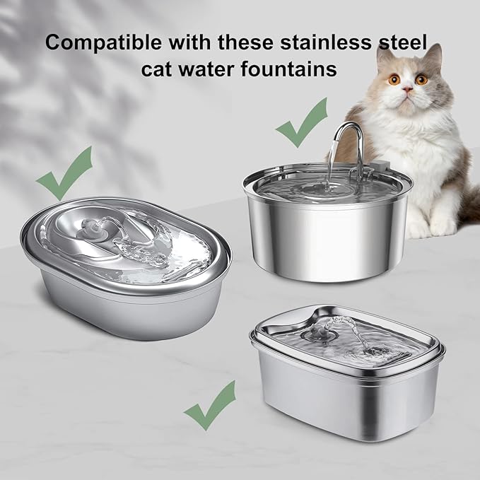 Cat Water Fountain Filters, Compatible with Stainless Steel Pet Fountain 8 Filters with 8 Sponges Replacement Filters for Cat Fountain (8 Filters& 8 Sponges)