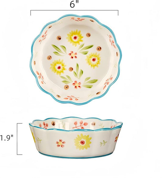 Premium Cat Food Bowl Set of 2, 6' Ceramic Cat Bowls, Cute Shallow Weighted Dishes for Wet Food, Whisker Fatigue Kitten Bowls Large Capacity (Blue)