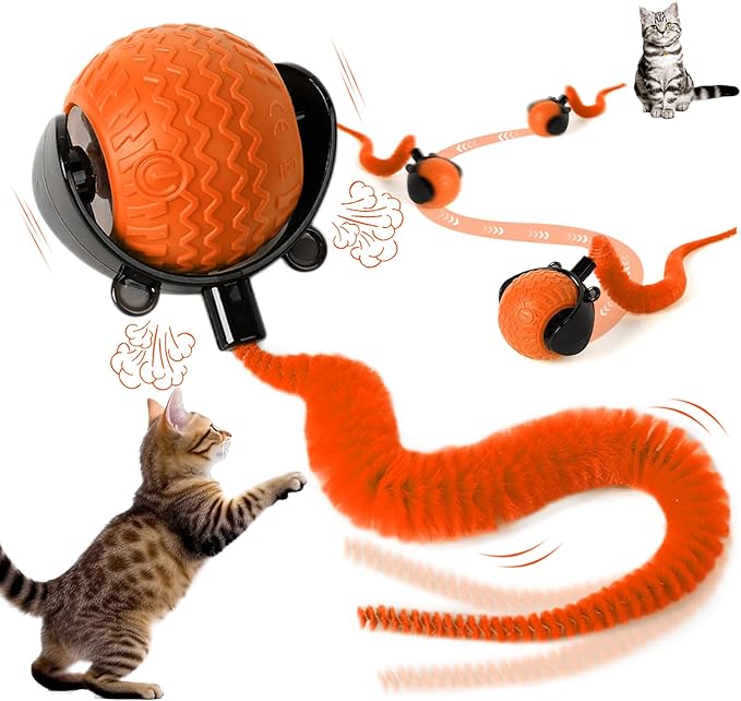Cat Toys for Indoor Cats, Interactive Cat Toys for Bored Indoor Adult Cats, Automatic Speedy Ball Interactive, Electronic Rollie Pet Chase, Smart Interactive Tail Balls for Kittens (Orange)