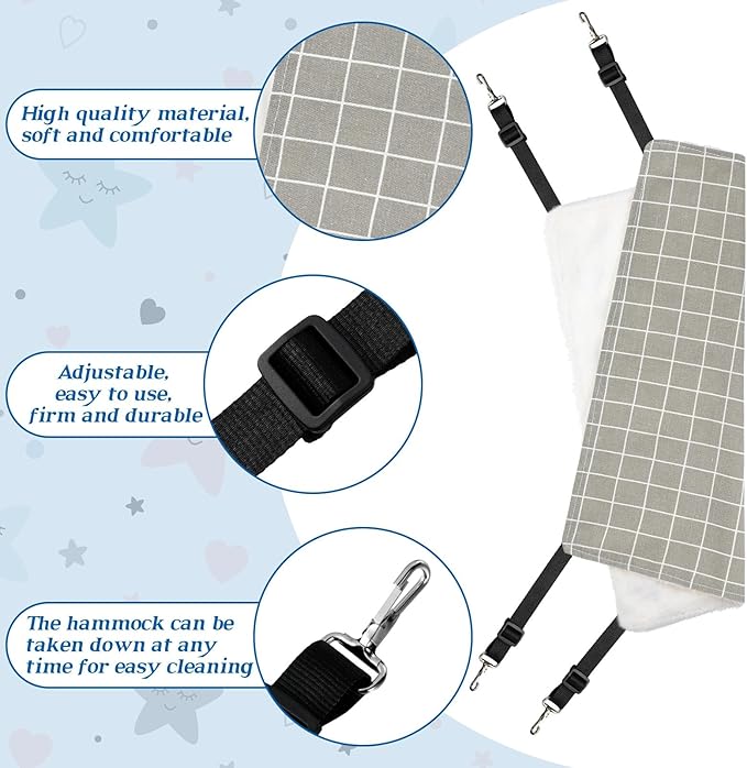 2 Pieces Reversible Cat Hanging Hammock Soft Breathable Pet Cage Hammock with Adjustable Straps and Metal Hooks Double Sided Hanging Bed for Small Dogs Rabbits(Geometry Pattern,L)