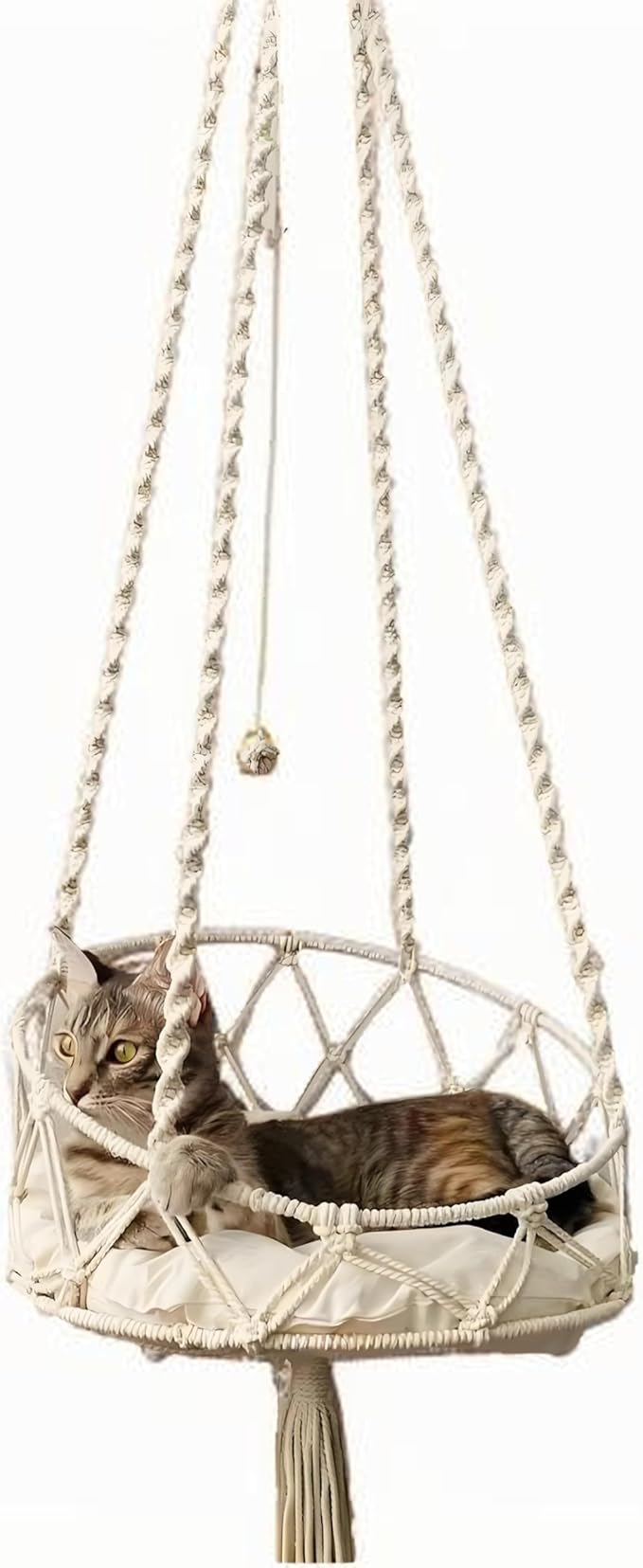 Macrame Hanging Cat Hammock Bed Handwoven Hanging Boho Cat Bed with Hanging Kit for Indoor Outdoor Home Decor Boho Cats Perch Bed for Sleeping Playing Climbing and Lounging for Cats Up to 11 lbs 03