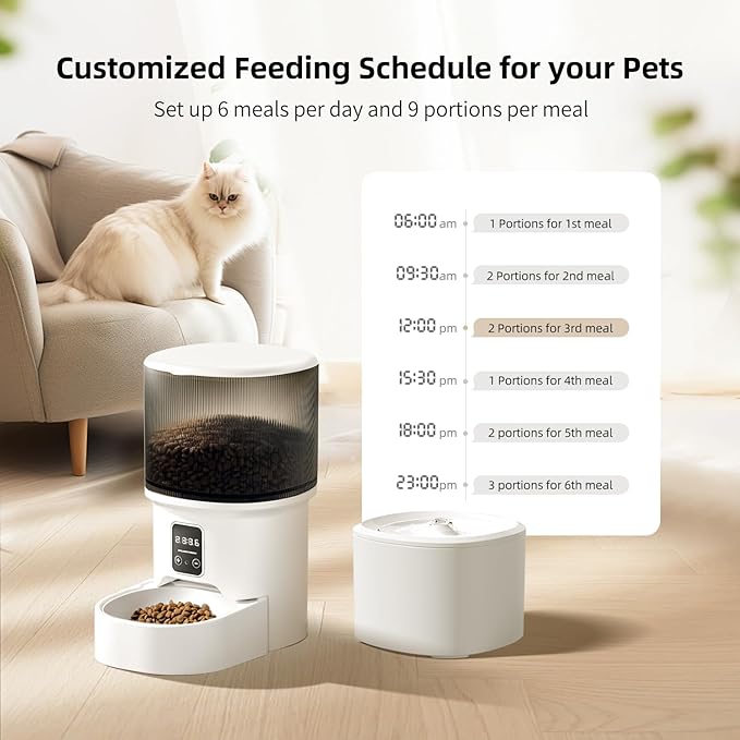 Automatic Cat Feeder, 4L Auto Cat Feeder Dry Food Dispenser, Electric Pet Feeder Dual Power Supply, Programmable Pet Feeder Timed 1-6 Meals Per Day, 1-9 Portion