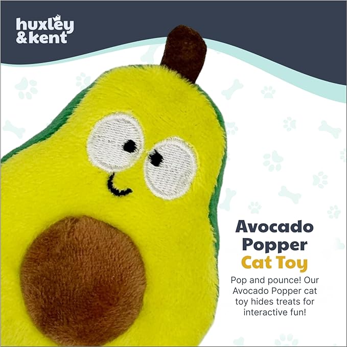 Huxley & Kent Popper Plush Cat Toy - Interactive Catnip Toy for Cats & Kittens - Treat Hiding Soft Toys with Crinkle & Catnip - Fun Indoor Play - Avocado Popper
