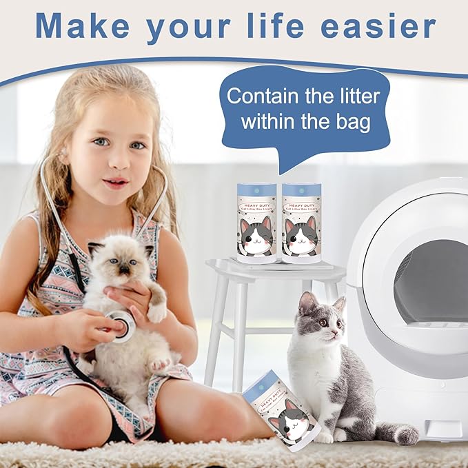 Cat Litter Box Liners and Bags for Automatic Cat Litter Boxes,Waterproof Easy Cleanup,Heavy Duty,Unscented,Hypoallergenic & Pet-Safe (White)
