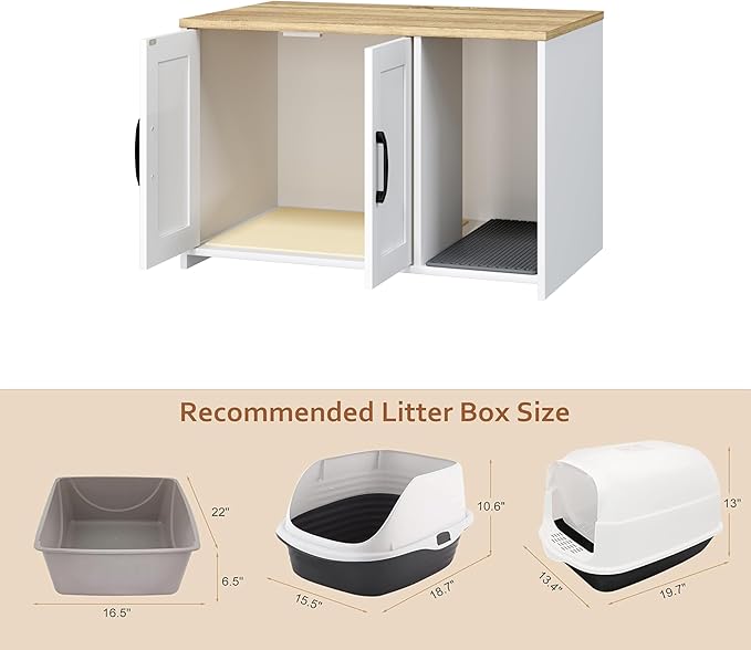 Cat Litter Box Enclosure, Hidden Litter Box Furniture with 2 Doors,Wooden Cat Washroom Indoor, Freestanding Cabinet for Living Room,Hallway,White