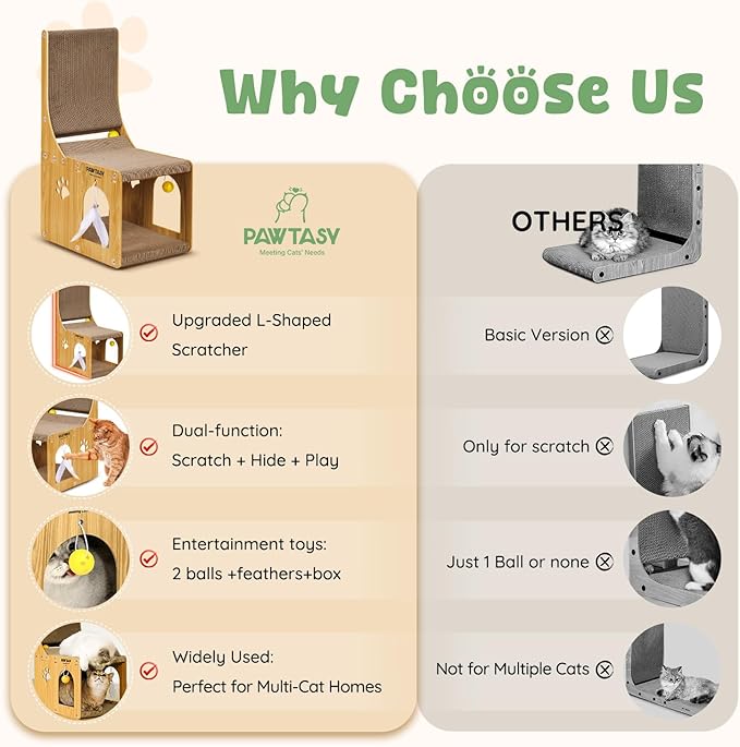 Cat Scratcher Pad for Indoor Cats, Cardboard Scratching Post Cat Scratch & Hideout with Box and Toy, Vertical Kitten Scratching Board House, Ideal for Cat to Scratch, Rest and Play