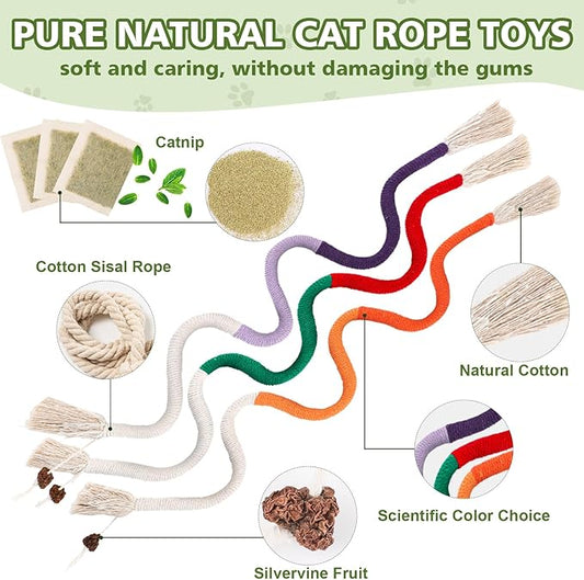27 Pack Catnip Chew Toys for Cats,Cotton Sisal Rope Toys,Cat Natural Silvervine Sticks,for Cat Teeth Cleaning and Dental Care,Interactive Toy for Bored Indoor Cats