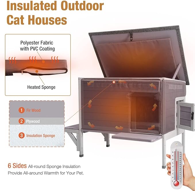 Outdoor Cat House Insulated, Feral Cat Shelter for Winter with 100% Insulated All-Round Thermal Inner Liner